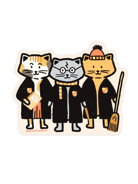 Golden Trio Wizard Cats Vinyl Sticker