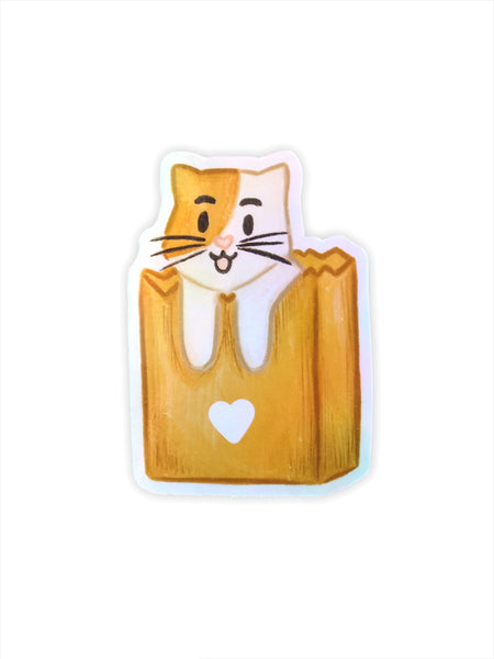 Cat in a Bag Holographic Waterproof Sticker