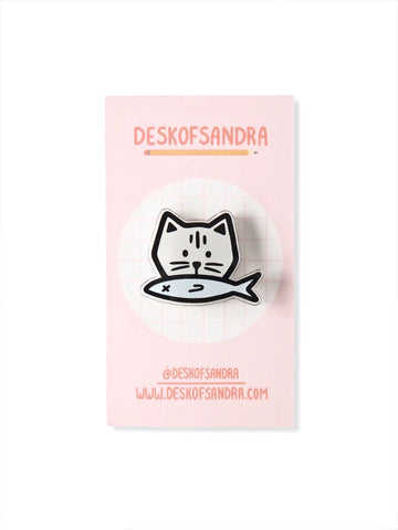 Cat with Fish Acrylic Pin